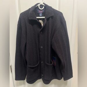 VTG Allen Solly Black Wool Blend Cardigan Sweater NWT XL Ribbed Textured Heavy